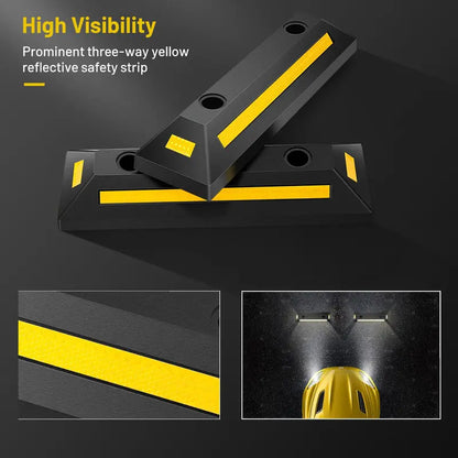 Dual Rubber Parking Blocks with Reflective Stripes  21.5-Inch Bumpers for Vehicle Guidance
