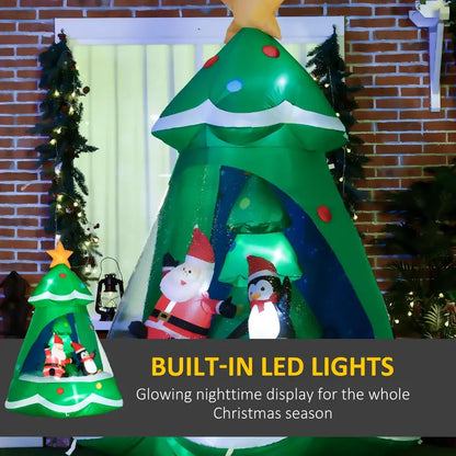 HOMCOM 7FT Inflatable Christmas Tree with Santa & Penguin, LED Lights, Outdoor Decor