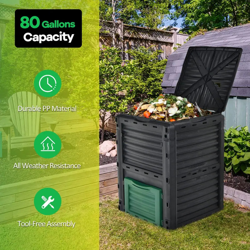 Large 80-Gallon Outdoor Compost Bin  300L Aeration-Friendly Design