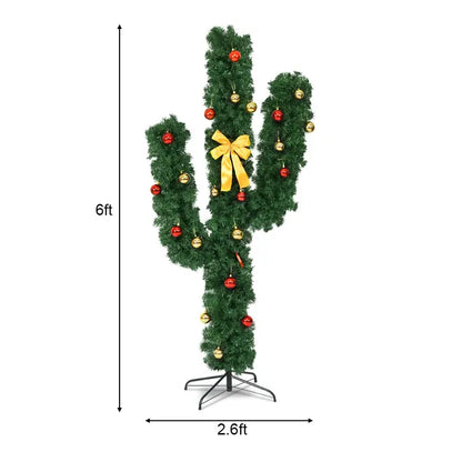 Artificial Cactus-Themed Christmas Tree with Integrated LED Lights and Decorative Ball Ornaments