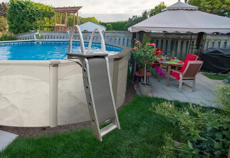 Confer Plastics Adjustable A-Frame Pool Ladder  4856 Inch Roll Guard with Step Barrier for Above-Ground Pools