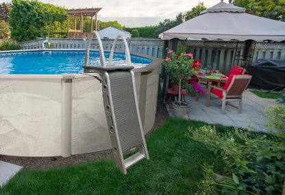 Confer Plastics Adjustable A-Frame Pool Ladder  4856 Inch Roll Guard with Step Barrier for Above-Ground Pools