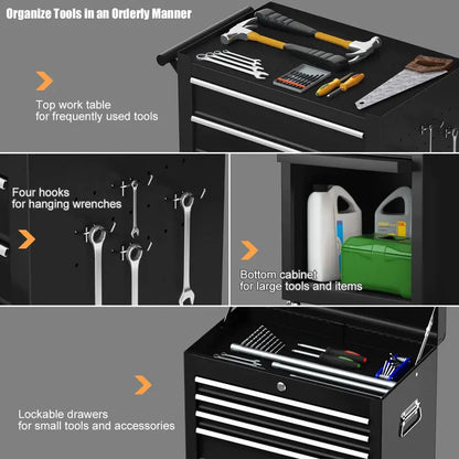 6-Drawer Rolling Tool Chest  Removable Steel Cabinet with Sliding Storage Compartments