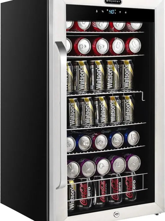 NewAir BR-130SBS 120-Can Beverage Refrigerator, 3.1 Cu. Ft. Mini Fridge with Glass Door, Stainless Steel, Digital Control & Lock