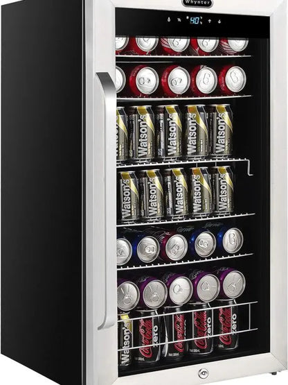 NewAir BR-130SBS 120-Can Beverage Refrigerator, 3.1 Cu. Ft. Mini Fridge with Glass Door, Stainless Steel, Digital Control & Lock
