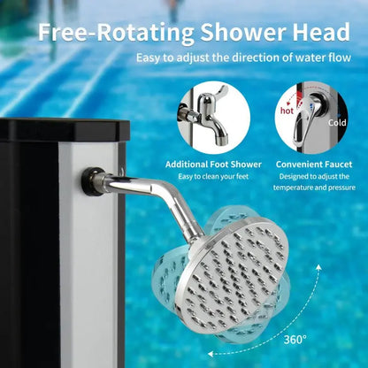 Freestanding Solar-Powered Outdoor Shower: 7.2-Foot Tall with Foot Rinse Feature