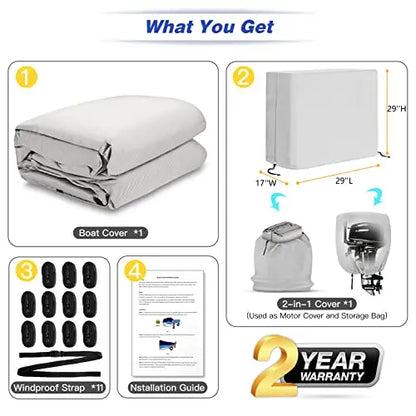 Fuprosico 600D Waterproof Winter Boat Cover with Motor Cover 17-19 ft Fits Bass Boat