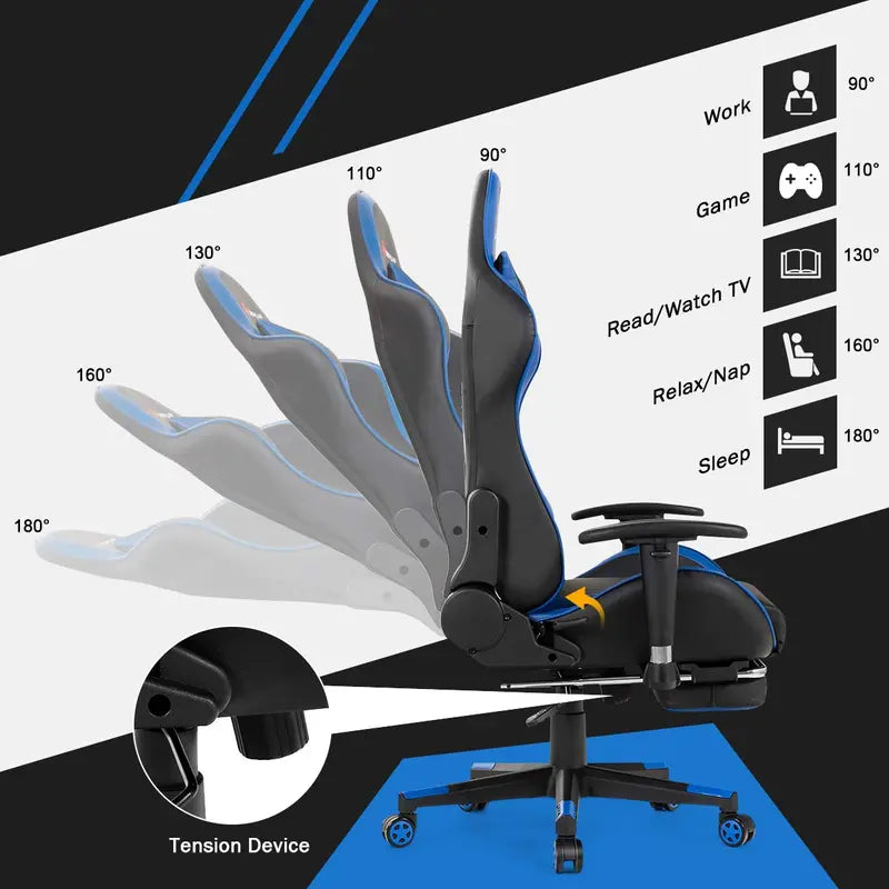 Ergonomic Massage Gaming Chair with Reclining Backrest, Adjustable Seat Height, and Contoured Handrails