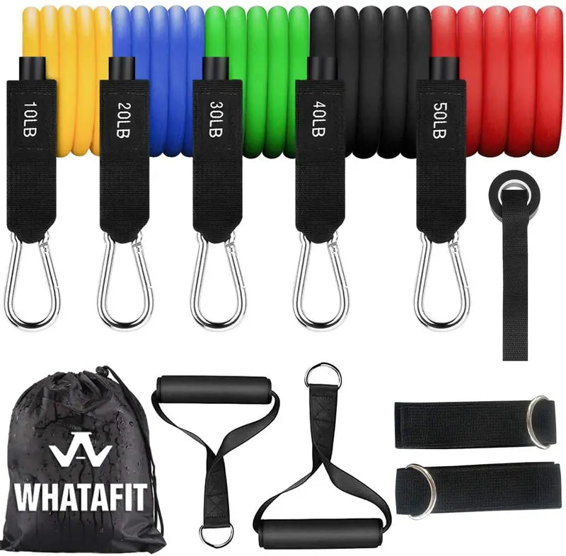 Whatafit Resistance Bands Set  100% Natural Latex, Adjustable Up to 150 lbs, Portable Home Gym with Accessories