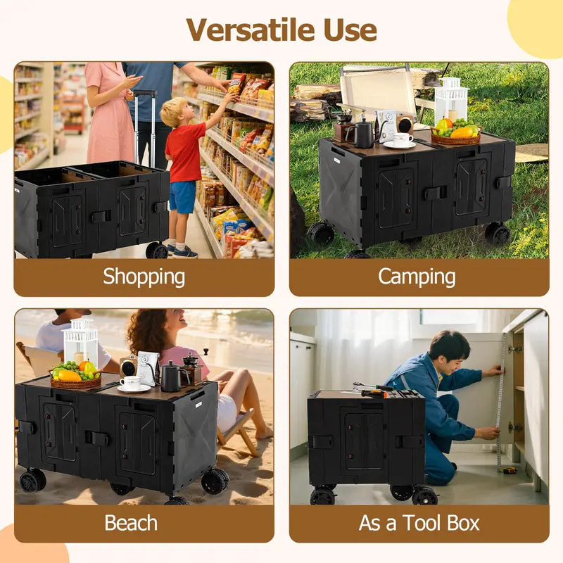 Collapsible Rolling Trolley Cart for Groceries, Camping, and Travel Use