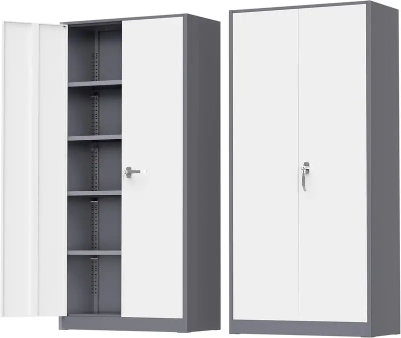 Greenvelly 72-Inch Locking Metal Storage Cabinet — 2-Door Garage or Office Organizer with Adjustable Shelves