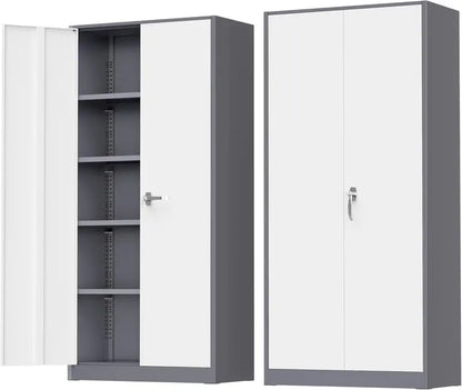 Greenvelly 72-Inch Locking Metal Storage Cabinet — 2-Door Garage or Office Organizer with Adjustable Shelves