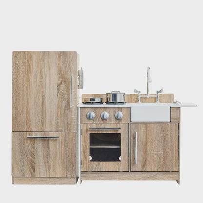 Teamson Kids Little Chef Chelsea Modern Wooden Play Kitchen, Cherry Grain/Silver, Interactive Set for Ages 3+