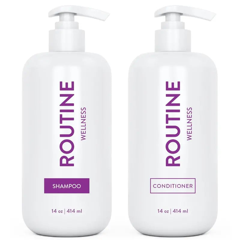 Routine Wellness Vegan Biotin Shampoo & Conditioner Set  Strengthens Hair, Rose Hips Scent, 14oz, Pack of 2