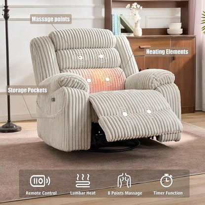 Electric Rotary Rocker Lounge Chair  Full-Function Massage, USB/C Charging Ports