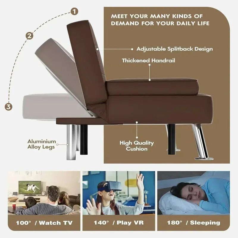 Homall Leather Futon Sofa Bed  Adjustable Reclining Couch with Armrests & Sleeper Function