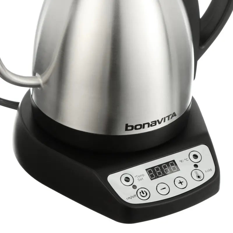 Bonavita 1L Precision Temperature Gooseneck Kettle  Silver, 1000W, Ergonomic Pour Control