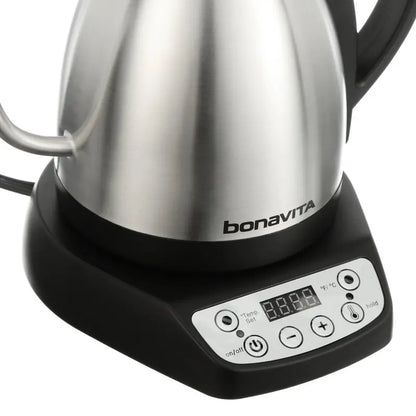 Bonavita 1L Precision Temperature Gooseneck Kettle  Silver, 1000W, Ergonomic Pour Control