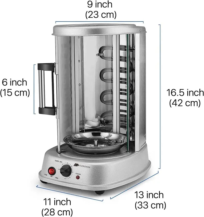 Flexzion Vertical Rotisserie Oven Grill  Stainless Steel Kebab Cooker with Rotating Skewers & Bake Ware