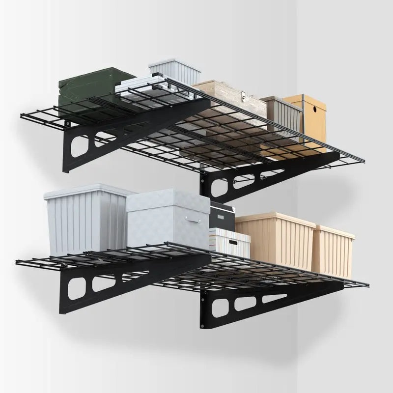 WORKPRO 2-Pack Wall-Mounted Garage Shelving  48″ x 24″, 400lb Total Capacity, Black Finish