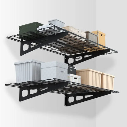 WORKPRO 2-Pack Wall-Mounted Garage Shelving  48″ x 24″, 400lb Total Capacity, Black Finish