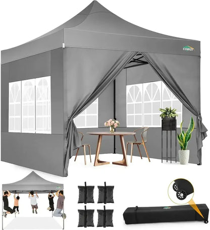 COBIZI 10×20 Pop-Up Canopy Tent  Heavy-Duty Commercial Grade with 6 Sidewalls for Weddings and Parties