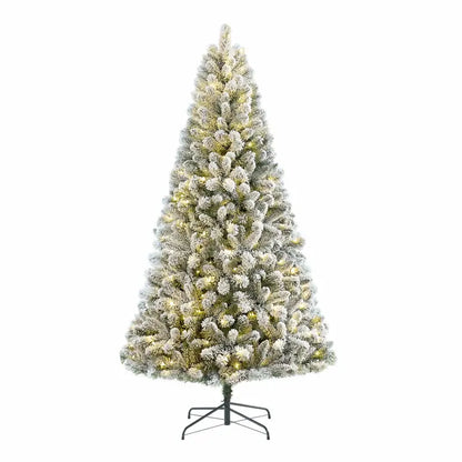 6.5 ft Pre-Lit Flocked Frisco Pine Christmas Tree with 250 LED Lights & Stand  Green/White