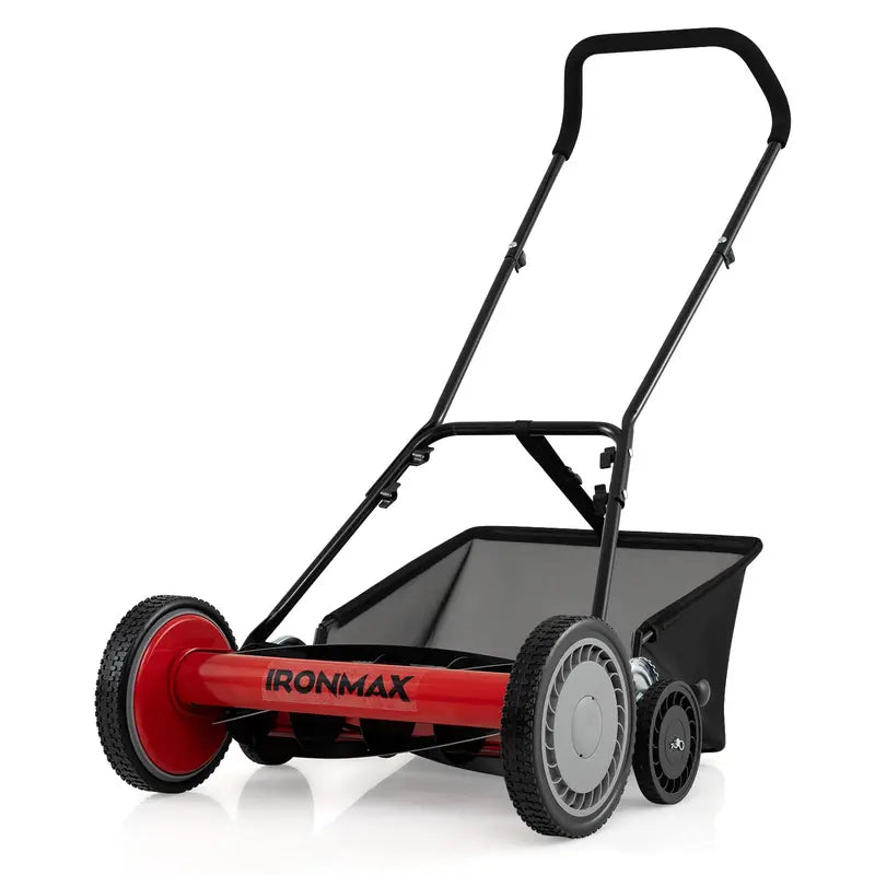 18-Inch Manual Push Reel Lawn Mower with 5-Blade Manganese Steel Cutting System