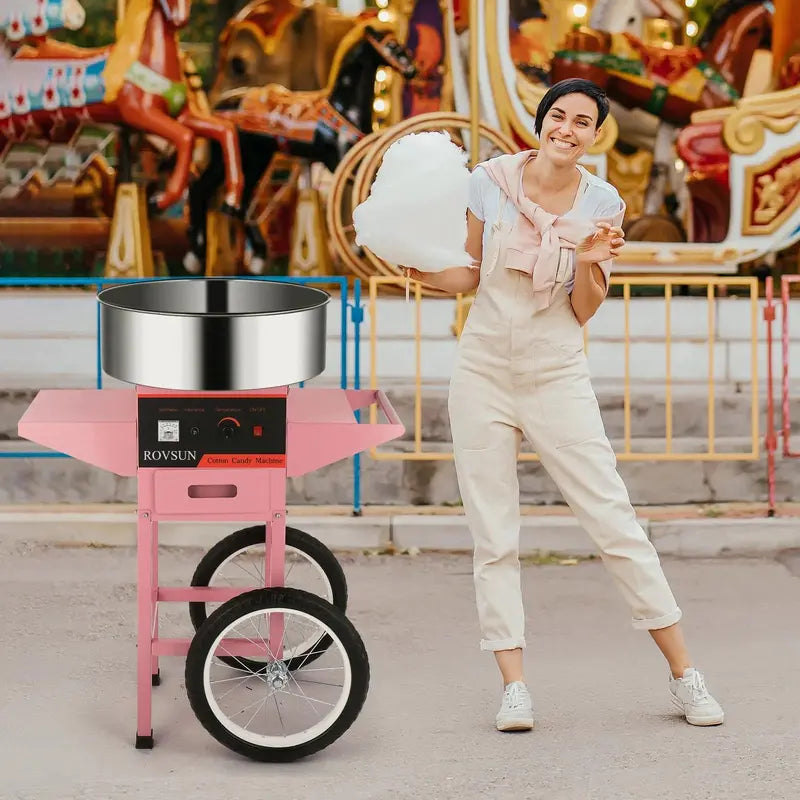 ROVSUN 21-Inch Commercial-Style Cotton Candy Machine on Mobile Cart