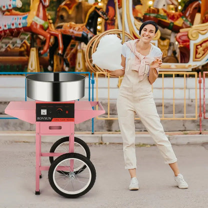 ROVSUN 21-Inch Commercial-Style Cotton Candy Machine on Mobile Cart