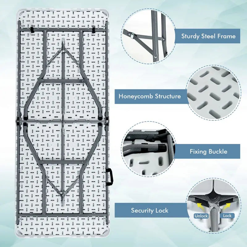 6-Foot Foldable Card Table  Durable HDPE Plastic Picnic Table with Carry Handle and Quick-Set Frame