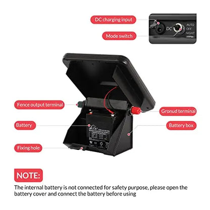Andmon Solar-Powered Electric Fence Charger  0.11 Joule, Day/Night Mode, 2-Mile Coverage