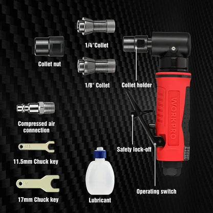 WORKPRO Pneumatic Air Angle Die Grinder  1/4-Inch Right-Angle Grinding Tool Kit