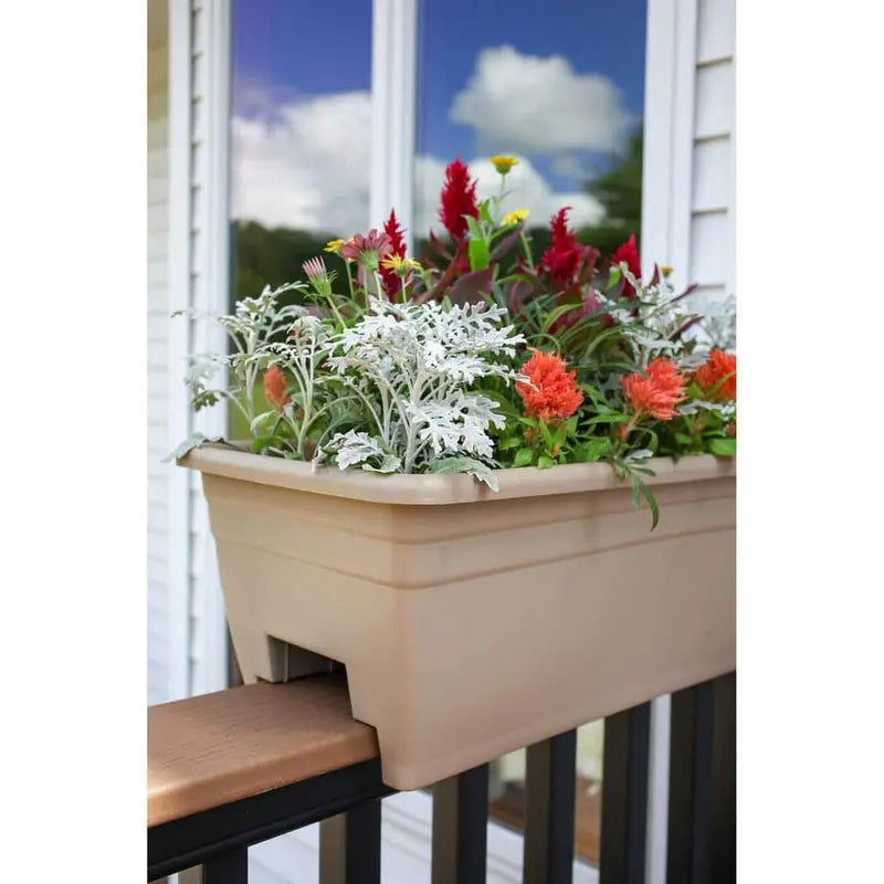 The HC Companies Heavy-duty 24 in. W Plastic Akro Deck Rail Box Planter, White with Plugs SPX24DB0A10C005LRBWT-WHITE