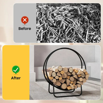 20-Inch Round Heavy-Gauge Metal Log Rack with Stand for Indoor or Outdoor Use