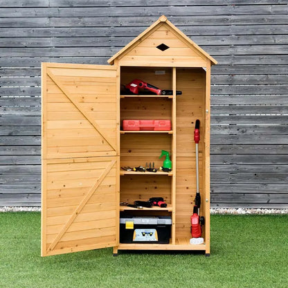 Lockable 63-Inch Outdoor Storage Shed  Galvanized Roof Garden Cabinet with Five Adjustable Shelves & Tool Organization Space