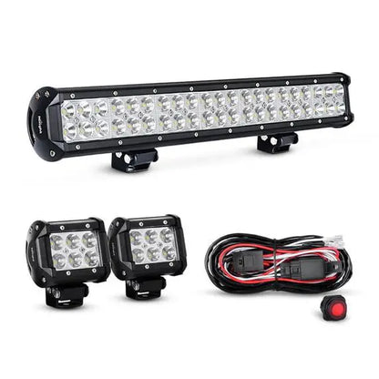 Nilight 20 Inch 126W Combo LED Work Light Bar 2PCS 4 Inch 18W Spot Spot Fog Lights SUV Boat Jeep Driving Lamp with Wiring Harness Kit