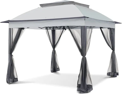 COOS BAY 11′ x 11′ Instant Gazebo: UPF 50+ Water-Resistant Canopy with Integrated Mesh Netting, Quick-Deploy Design, and 121 Sq Ft Coverage