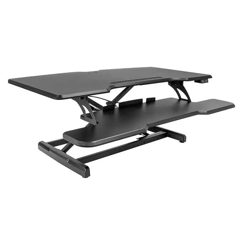 Motorized Electric Standing Desk Converter  38″ Desktop, Sit-Stand Riser with Keyboard Tray & Device Slot