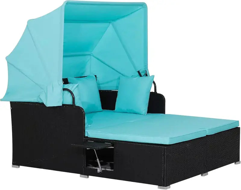 RELAX4LIFE Outdoor Wicker Daybed ¡ª Patio Sunbed with Removable Canopy &amp; Four Cushion Pillows