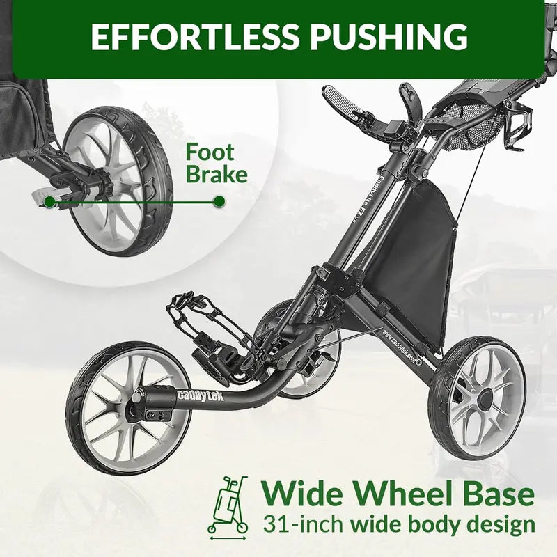 Lightweight 3-Wheel Folding Golf Push Cart  Collapsible Design with Foot Brake & Quick-Release Mechanism