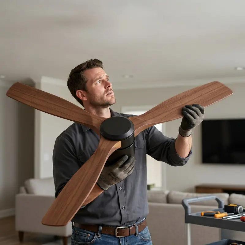 52-Inch Flush-Mount Ceiling Fan with Wooden Blades, Remote Control & 6-Speed Settings