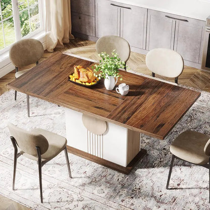 55-Inch Oak-Brown Farmhouse Dining Table — Rectangular Kitchen Table for 46 in Versatile Two-Tone Finish