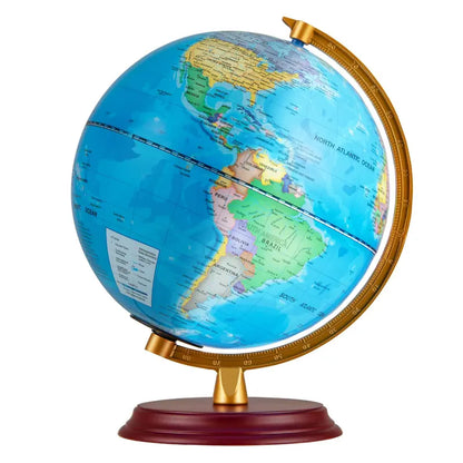 8-Inch Nightlight Globe Lamp  HD Map Illuminated Desk Light with Wooden Base