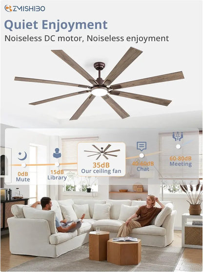 ZMISHIBO 72-Inch Dual-Finish Ceiling Fan with Integrated Light & Remote | Indoor/Outdoor Quiet DC Motor, 6-Speed Reversible, 3-CCT Adjustable Lighting, 8-Blade Modern Design