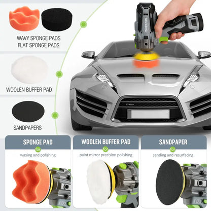 WORKPRO 12V Mini Cordless Polisher & Detailing Sander  3″ Dual-Use Kit with 2 Batteries