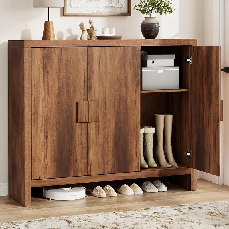 Adjustable-Shelf Shoe Storage Cabinet with Three Doors and 30-Pair Capacity