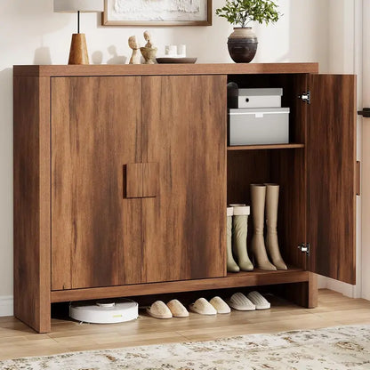 Adjustable-Shelf Shoe Storage Cabinet with Three Doors and 30-Pair Capacity