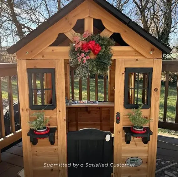 Cedar Indoor/Outdoor Playhouse with Integrated Kitchen Area for Kids