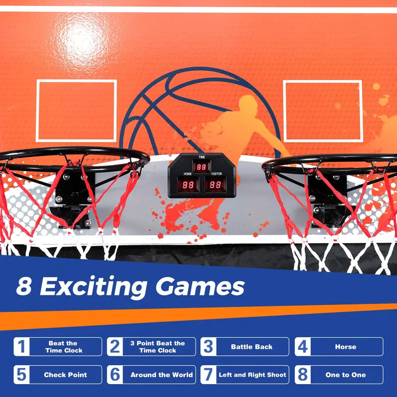 Foldable Dual-Lane Basketball Arcade Game with LCD Score Display and 4 Game Balls